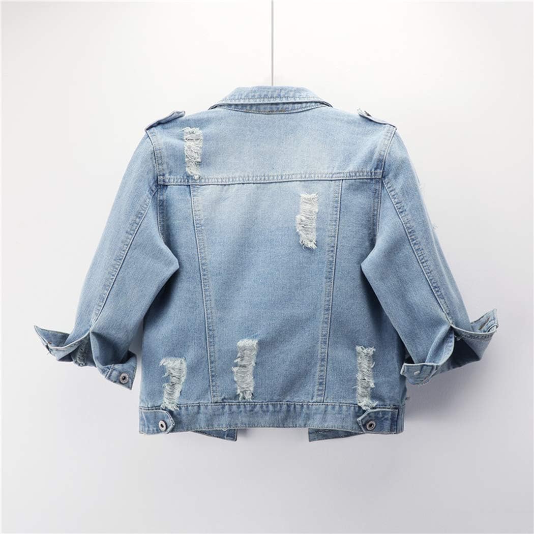 Women Autumn 3/4 Sleeve Retro Short Denim Jackets Light Blue Jean Coats - Image 2