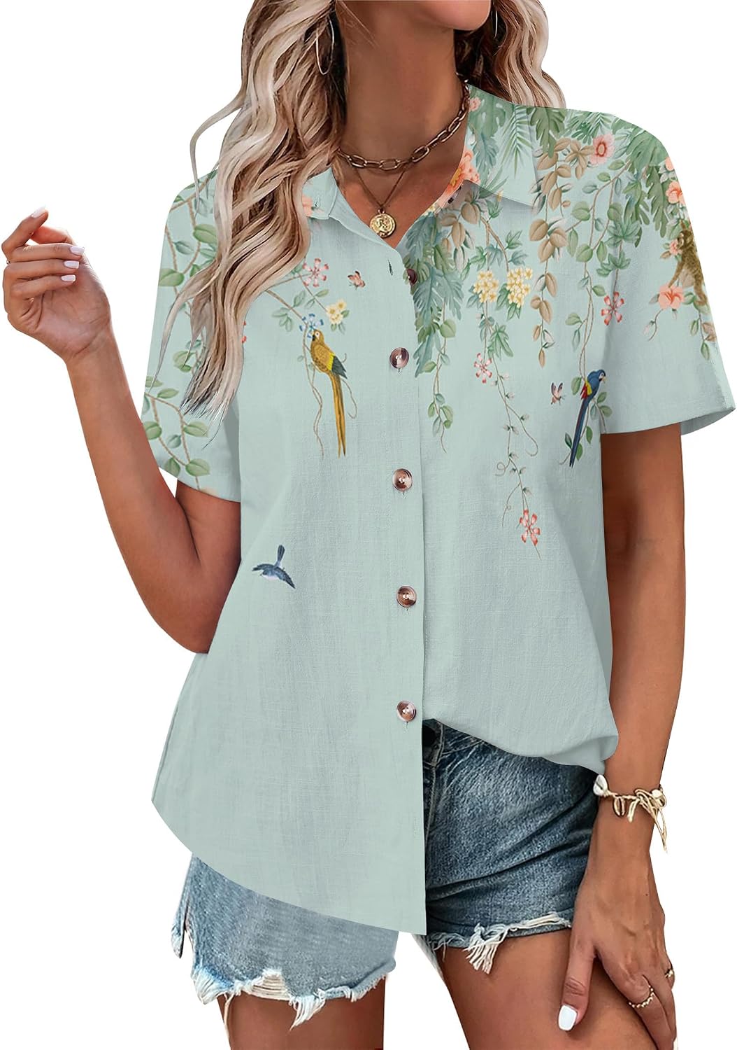 Floral Tops for Women Summer Flower Printed V Neck Tshirts Short Sleeve Tops Dressy Casual - Image 2