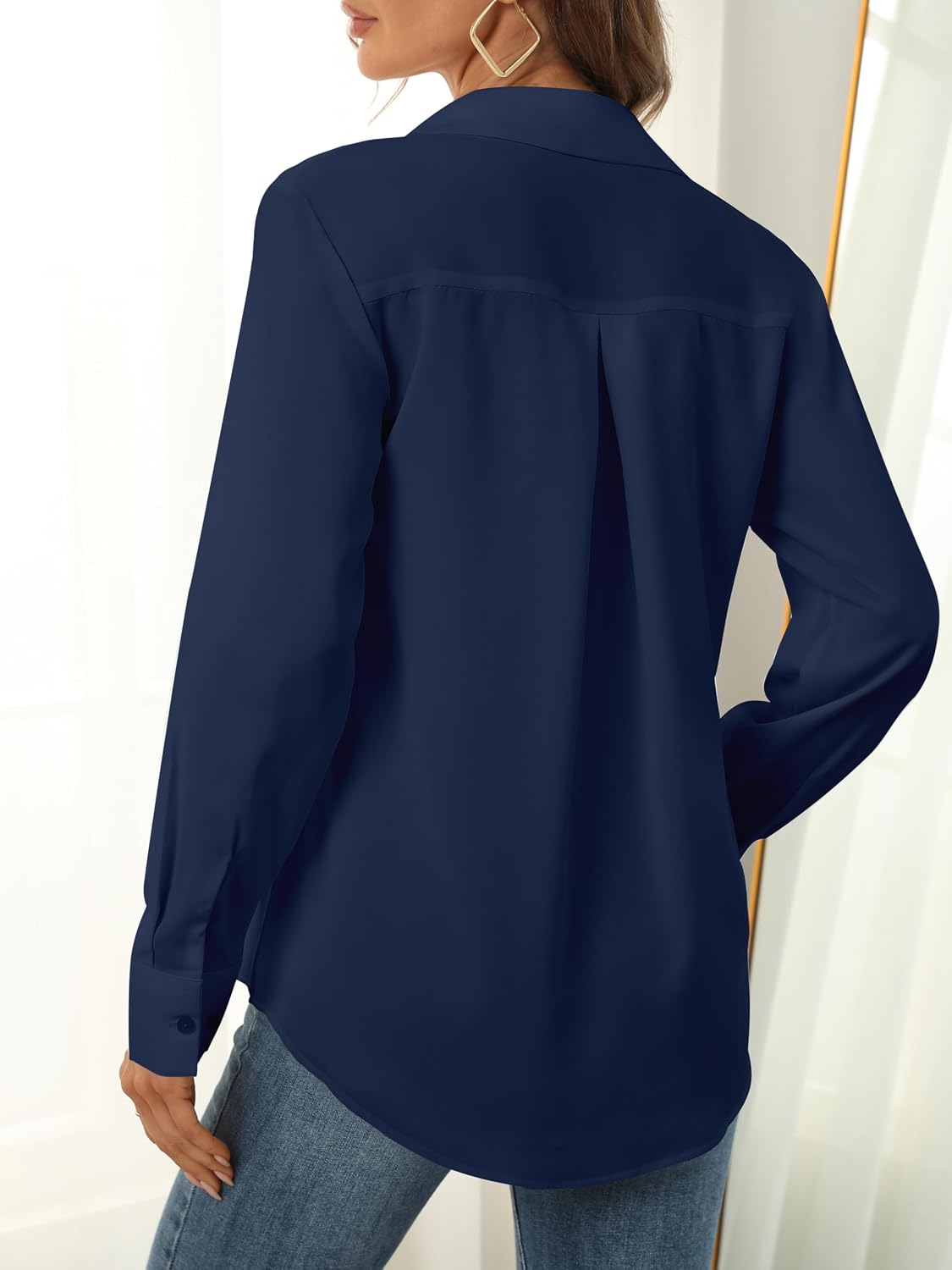 Women Button Down Shirts Long Sve Basic Classic Soft Shirt Collared Fashion Dressy Casual Blouses - Image 2