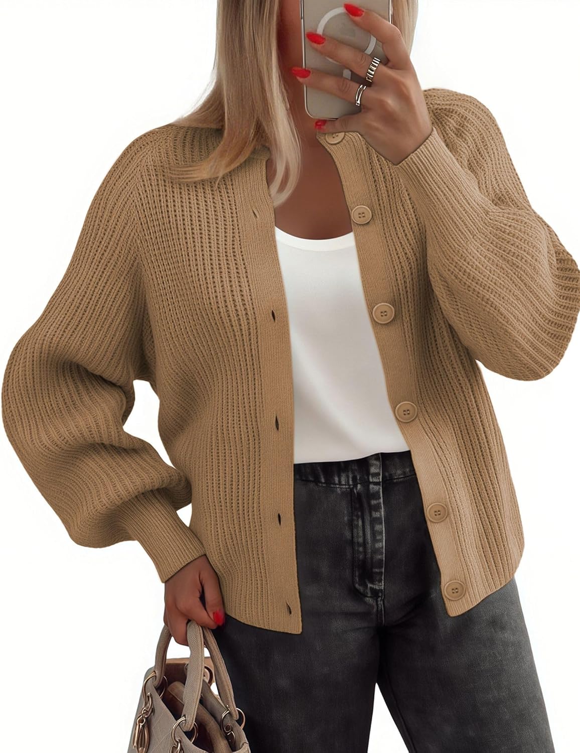 Cardigan Sweaters for Women Long Sleeve Chunky Knit Cardigan Crew Neck Button Down Fall Fashion Clothes